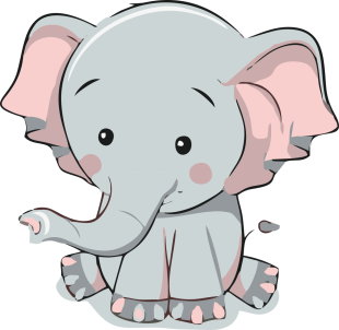 a gray cartoon elephant sitting down