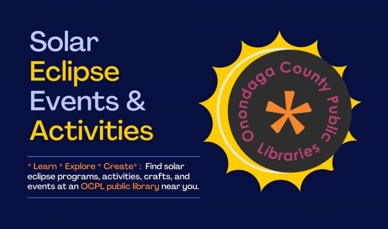 solar eclipse with OCPL logo for events and activities that the libraries will offer