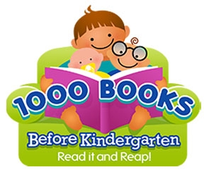 kids reading on 1000 Books Before Kindergarten logo